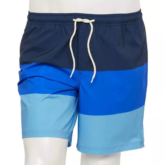 Trinity Coast Colorblock Swim Trunks B&T Size 2XB Blue Combo 3 Pockets UPF 40+ - Picture 2 of 7